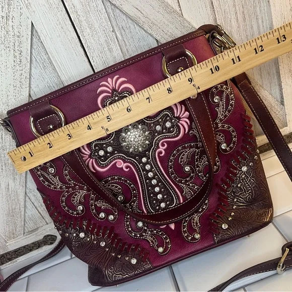 Montaña West Embellished Burgundy Shoulder Bag - Picture 6 of 8